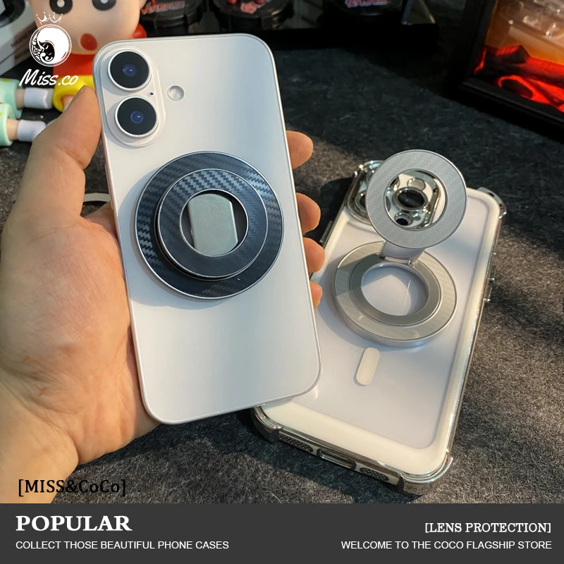 

Двусторонний держатель для телефона MagSafe для iPhone 17/16/15/14, складной на 360° ° Вращающаяся подставка с сильным магнитом и опорой для пальцев