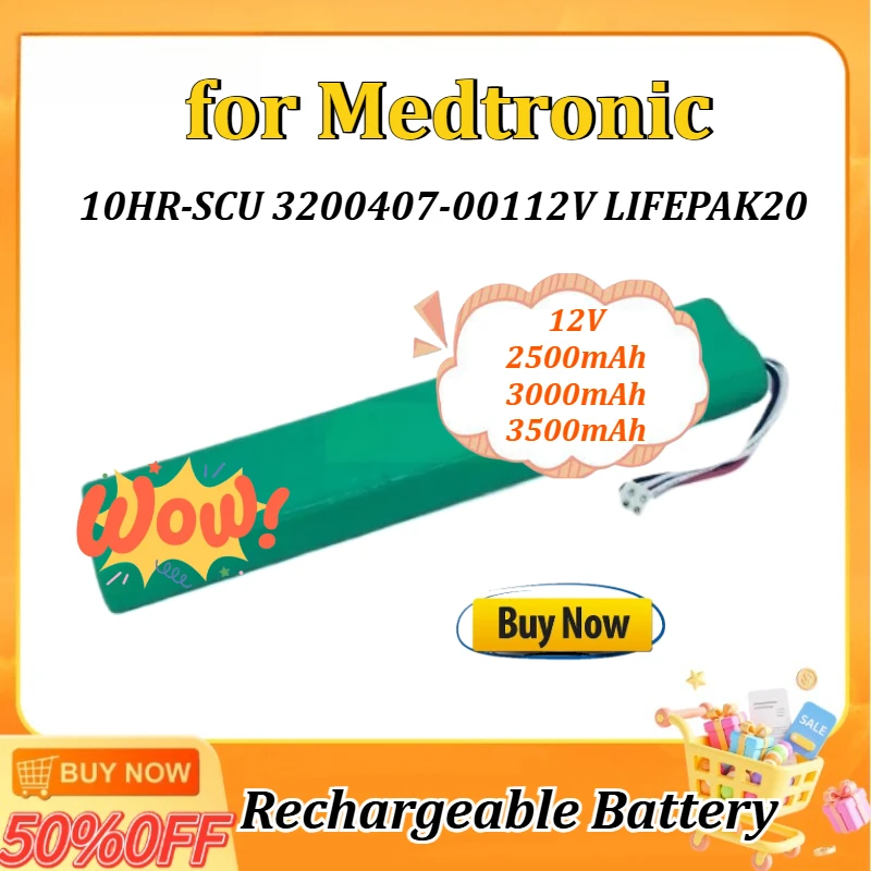 12V 2500mAh 3000mAh 3500mAh for Medtronic 10HR-SCU 3200407-00112V LIFEPAK20 Defibrillator Monitor Battery
