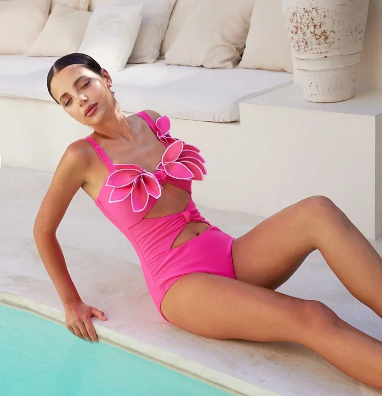 Maillot de bain une pièce pour femmes, ensemble deux pièces découpé à fleurs 3D, bikini d'été, vêtements de plage, 2024