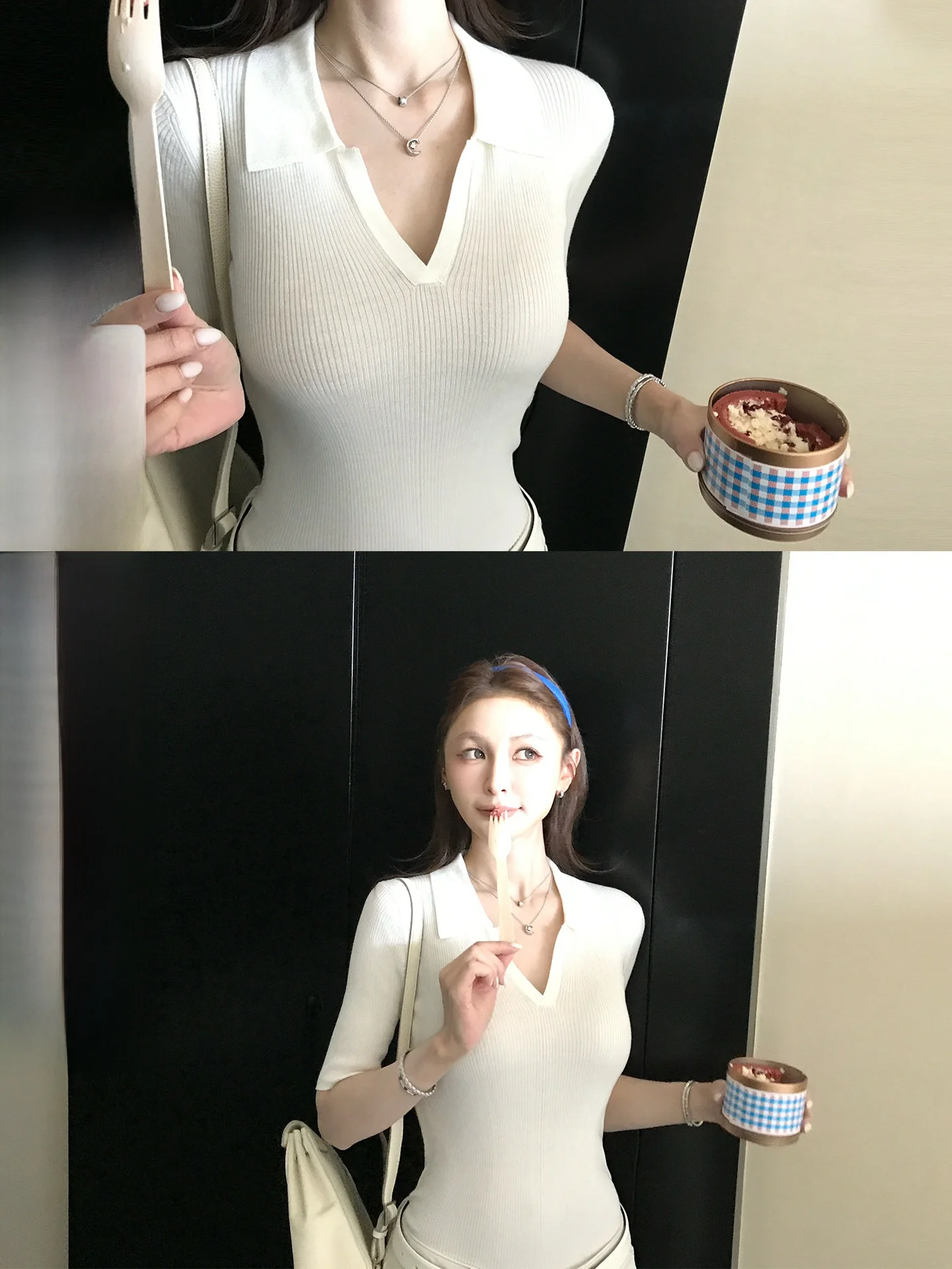 

Skk Store Oxygen Silk Wool Blend Comfortable mid Sve T-irt Ele High nce Sensation Women's Knitted Top