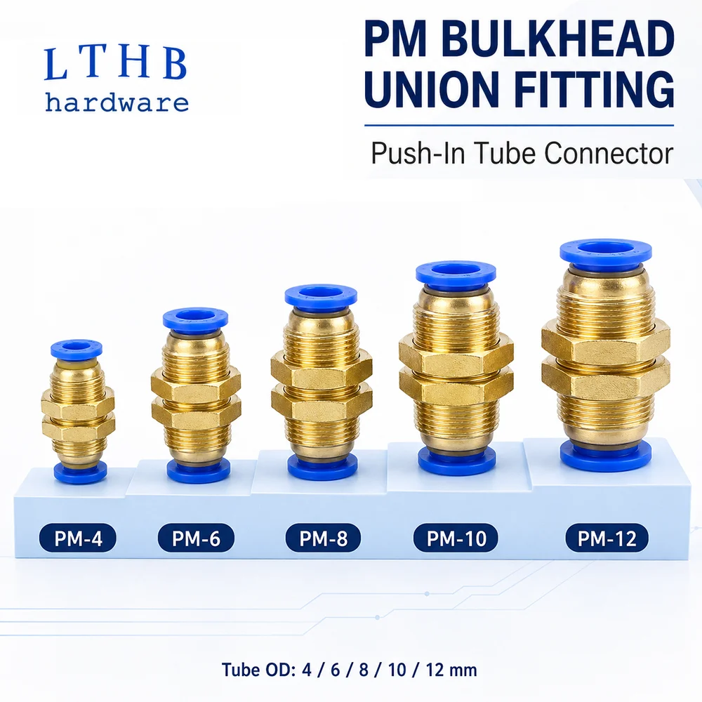5PCS Pneumatic Fittings PM Bulkhead Straight Connectors 4/6/8/10/12MM Push in Hose Air Pipe Fitting Quick Release Fitting