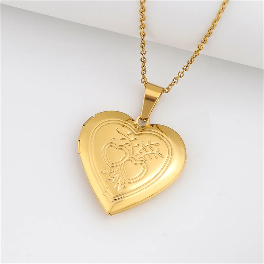 Romantische Liebe Herz Medaillon Anhänger Öffnende Gold Farbe Edelstahl Foto Rahmen Memorial Halskette Für Frauen Schmuck Geschenk 2025