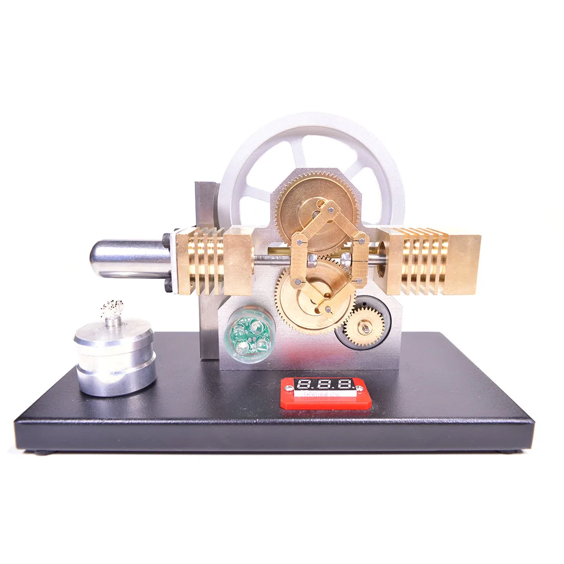 Horizontally Opposed Diamond Structure Gear Drive Hot Air Stirling Engine Generator Model With LED Light And Voltmeter Gift Lear