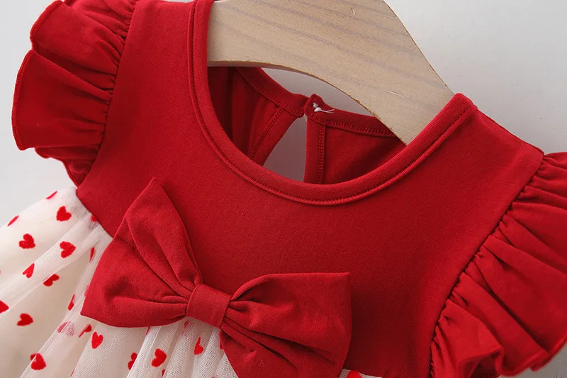 0-3 Y Kinder Sommer Kleine Fliegende Ärmel Kleid Schöne Herz Kinder Kleidung Süße Schleife Baby Mädchen Prinzessin Geburtstag party Kleider – Detail 4