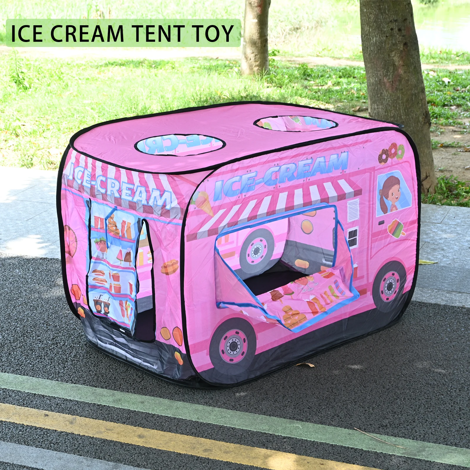ピンクのアイスクリームデザート、カーゲーム、子供用テント、男の子と女の子向けの屋内遊び、便利な折りたたみ式オーシャンボールプールおもちゃ