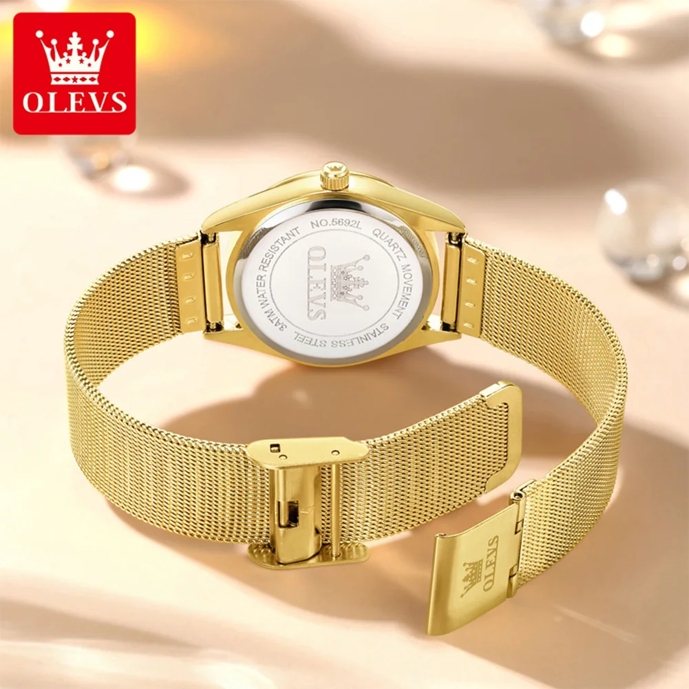 OLEVS 5692 Women's Watch Minimalist Correa de acero inoxidable waterproof Wristwatch Ladies Fashion Cute Gift