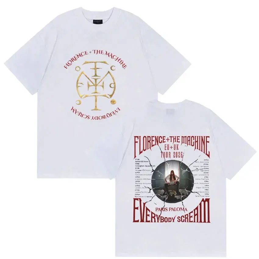 Hip Pop Y2k Streetwear Florence + The Machine Everybody Scream Tour 2026 Merch T Shirt Vintage Fashion Print T-shirt Unisex