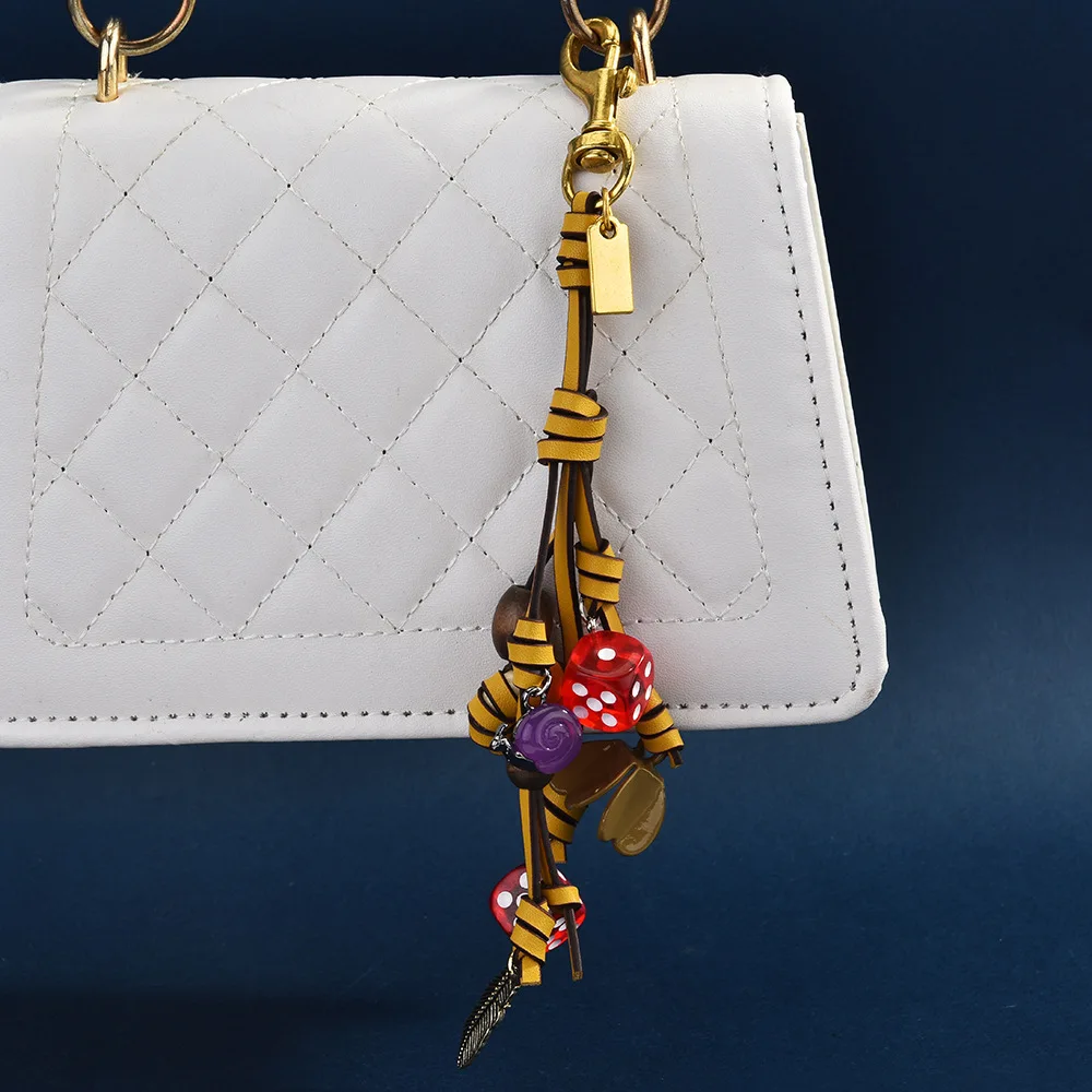 ثلاثي الألوان المنسوجة حبل الجلود النرد حقيبة مختلطة الديكور الإبداعية الأزياء سيارة المفاتيح الملحقات