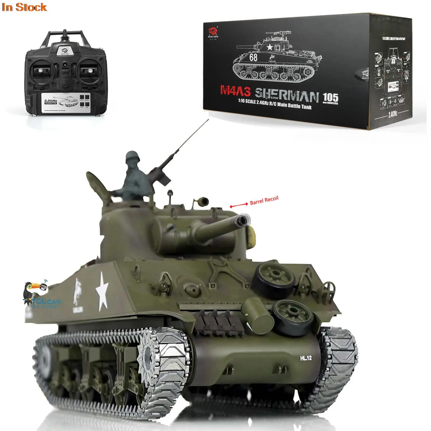 1/16 HENG LONG RC Tank 7.0 Upgraded M4A3 Sherman 3898 Metal Tracks Barrel Recoil Gearbox Idler Smoke Unit Engine Sound TH17673