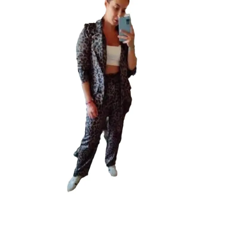 2024 Autumn Winter High Waist Printed Long Sleeve Top And Pants Set Fashionable Casual Style for Women Leopard Print