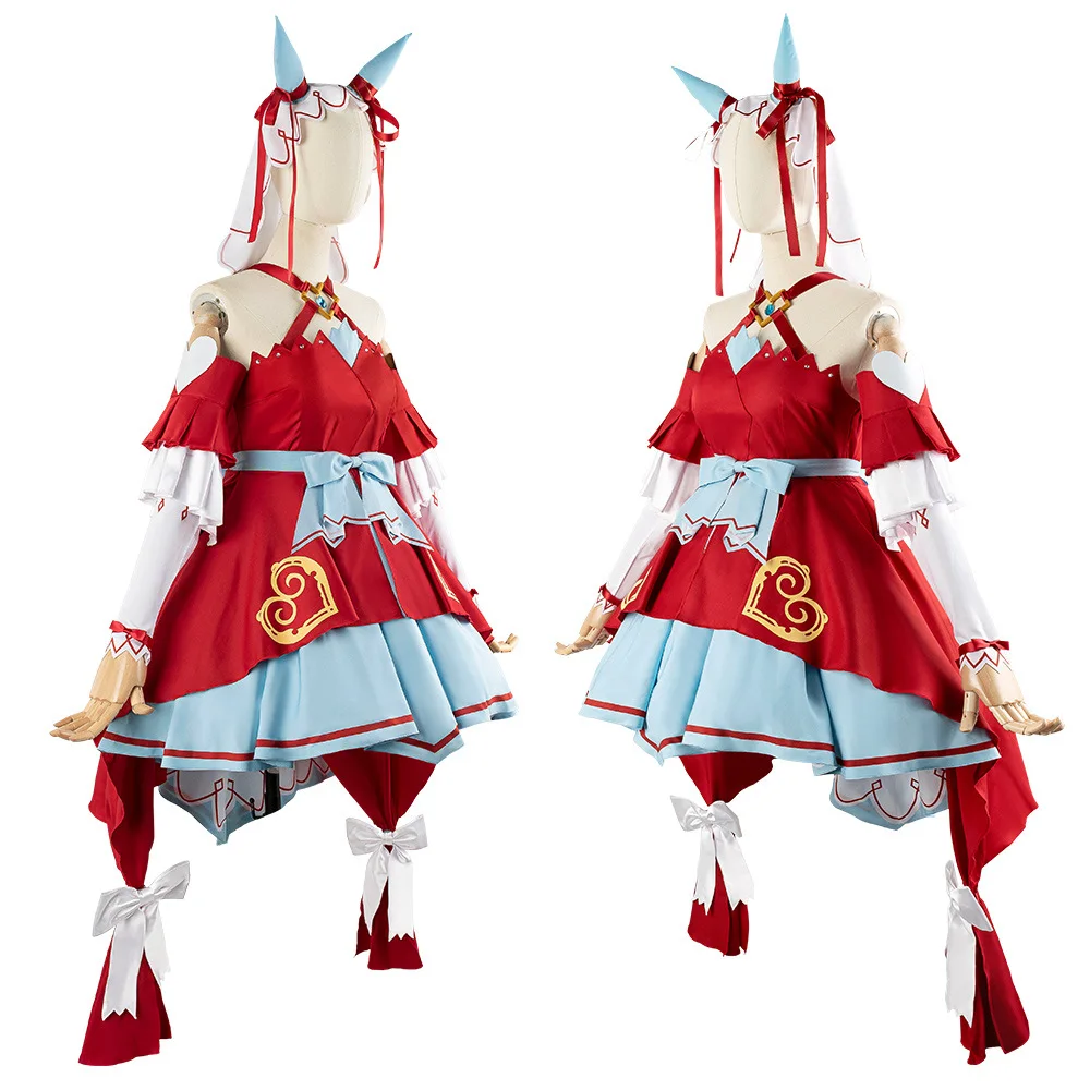 Umamusume-Bonito Derby Love Cosplay para mulheres, peruca Anime, vestido vermelho Lolita princesa, lindo terno de festa de Natal