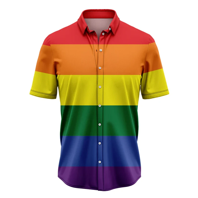 

Rainbow LGBT Pattern Hawaiian Shirts Summer Fashion Pride Short Sleeve 3D Printed Unisex Shirt Casual Oversized Button Blouse