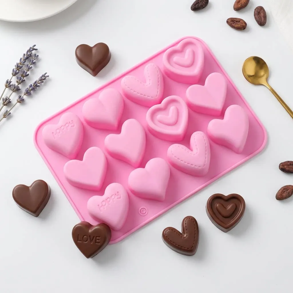 12 Cavity Different Heart Silicone Mold Chocolate Cake Candy Handmade Soap Baking Mould