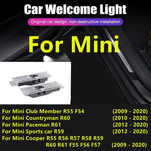 미니 쿠퍼용 LED 자동차 액세서리, 웰컴 카 문짝 야간 조명 도구, R55 R57 R59 R61 R56 R58 R60 F54 F56 F55 F57, 2 개
