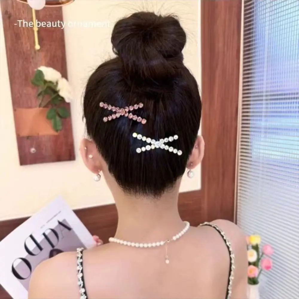 Creative Zircon Rhinestone Hair Clip Diamond Small Hair Clip Cross Hairpin Geometry Side Clip Streetwear