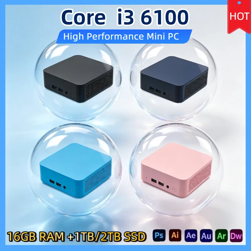 Mini PC Intel Core i3 6100 16GB RAM 1TB 2TB SSD M.2 WiFi 6 BT5.2 Low Power NVMe Desktop Computer Pro Unit Dual HDMI Ports