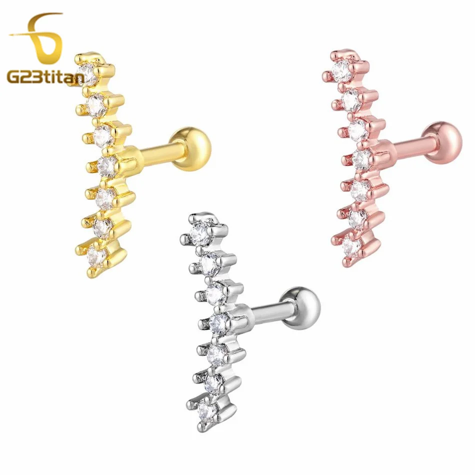 1pc Screw Ear Studs 16G Titanium Ear Cartliage Helix Tragus Septum Piercing Anti Allergic Body Earrings Women's Jewelry Gifts