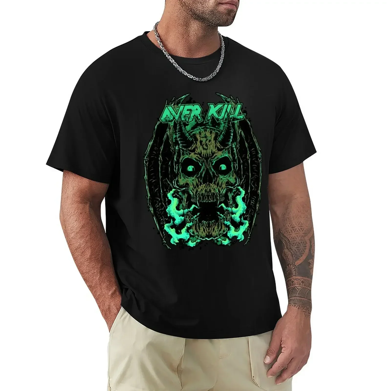 Overkill skull art T-Shirt vintage clothes Short sleeve tee plain mens graphic t-shirts