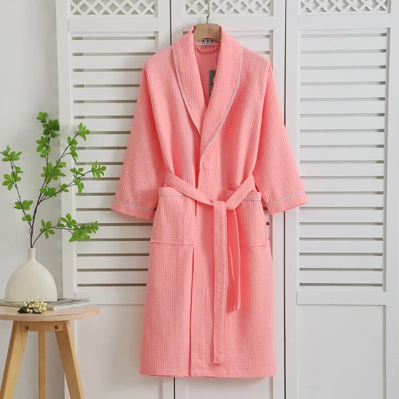 

100% Pure Cotton Couple's Long Robe Waffle Style Bathrobe Formal Dress Home Wear Casual All Season Universal Home Wear