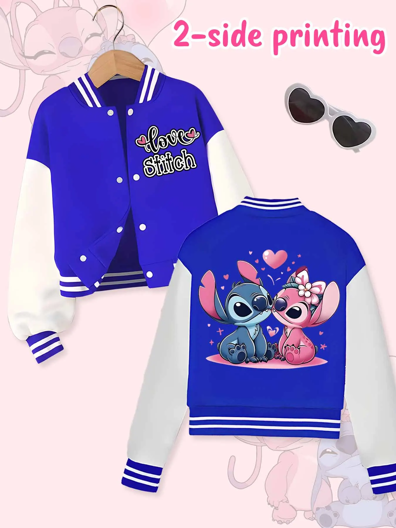 Jaqueta de beisebol tendência da moda Disney, adequada para esportes diários e roupas casuais, impressa com lindo padrão Stitch, belo presente.