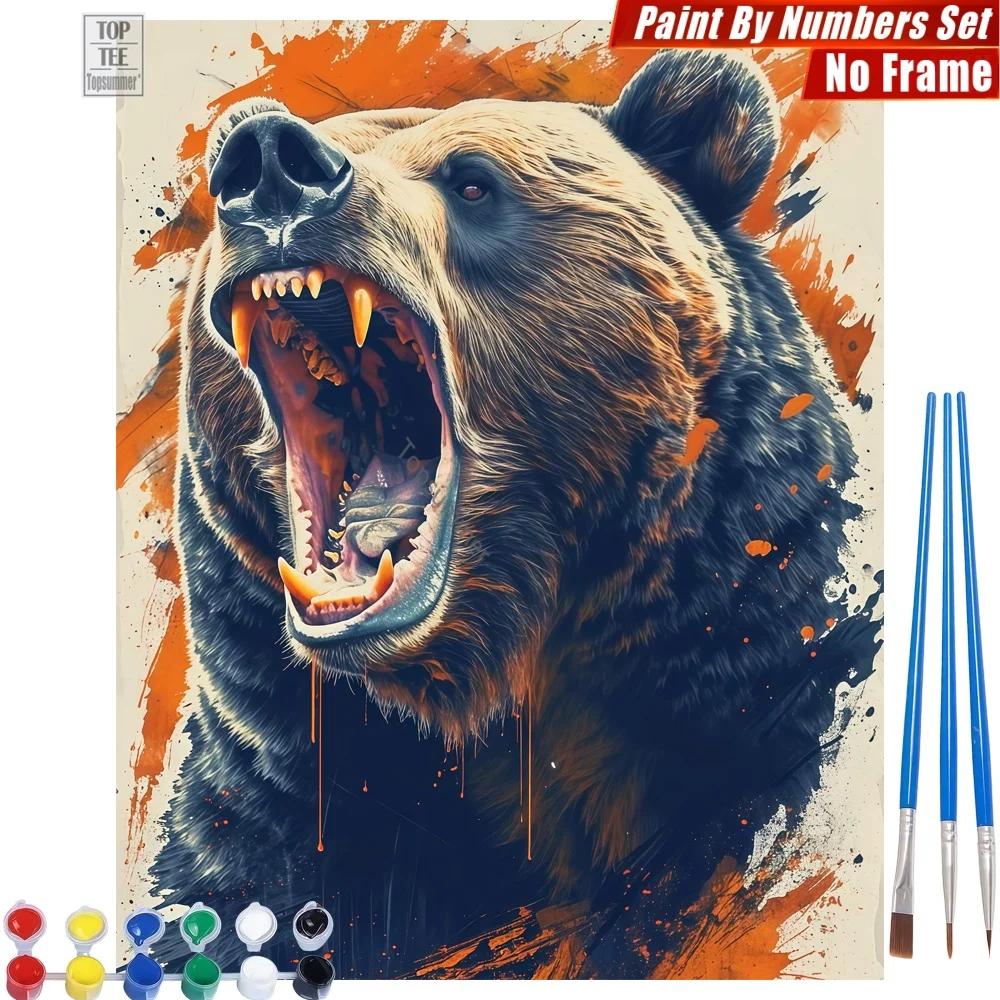 

Roaring Bear Splatter Painting By Number Kit - Bear Roaring Abstract Canvas Wall Art Gift For Mom Gift For Wife