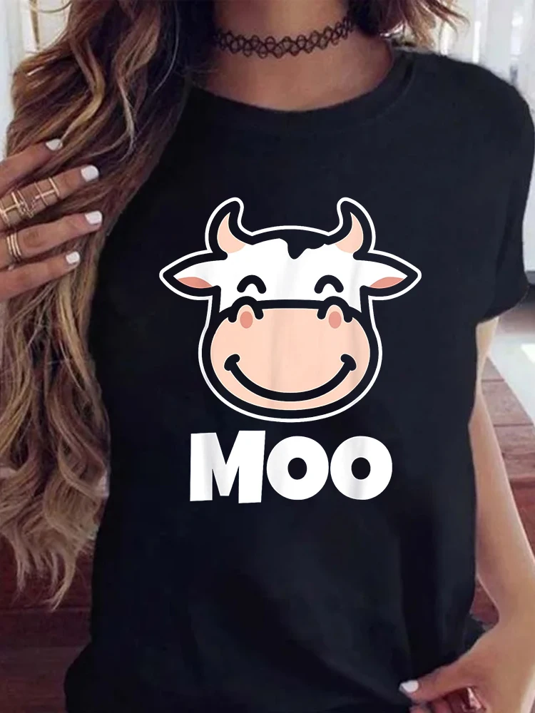 Cow Pattern Moo Women's T-shirt Short Sleeve Tees Women New Style Women's T shirt Tee Tops Fashion Clothing cute clothes