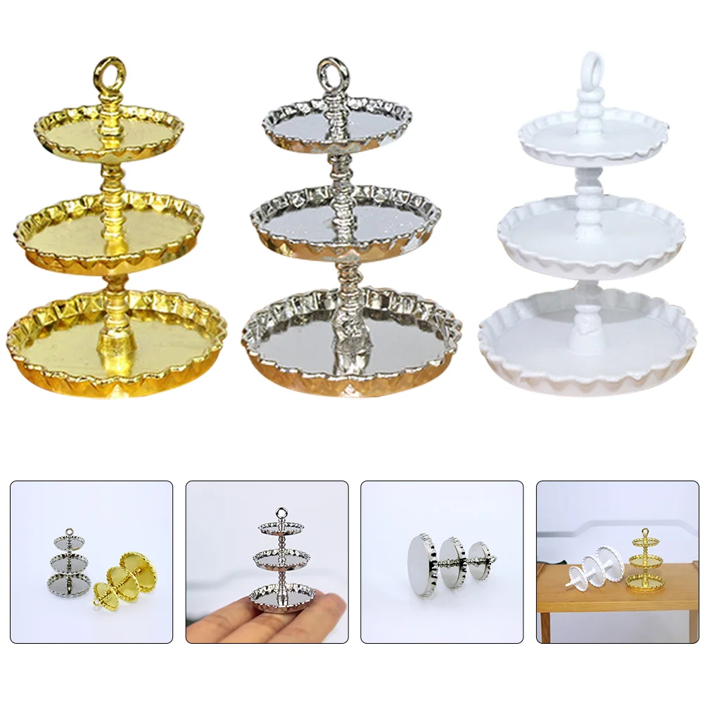 3 Pcs Shiwan Cake Stand Children Model Toys Delicate Fake Holder Decorative Lovely Mini House Alloy Childrens Children’s