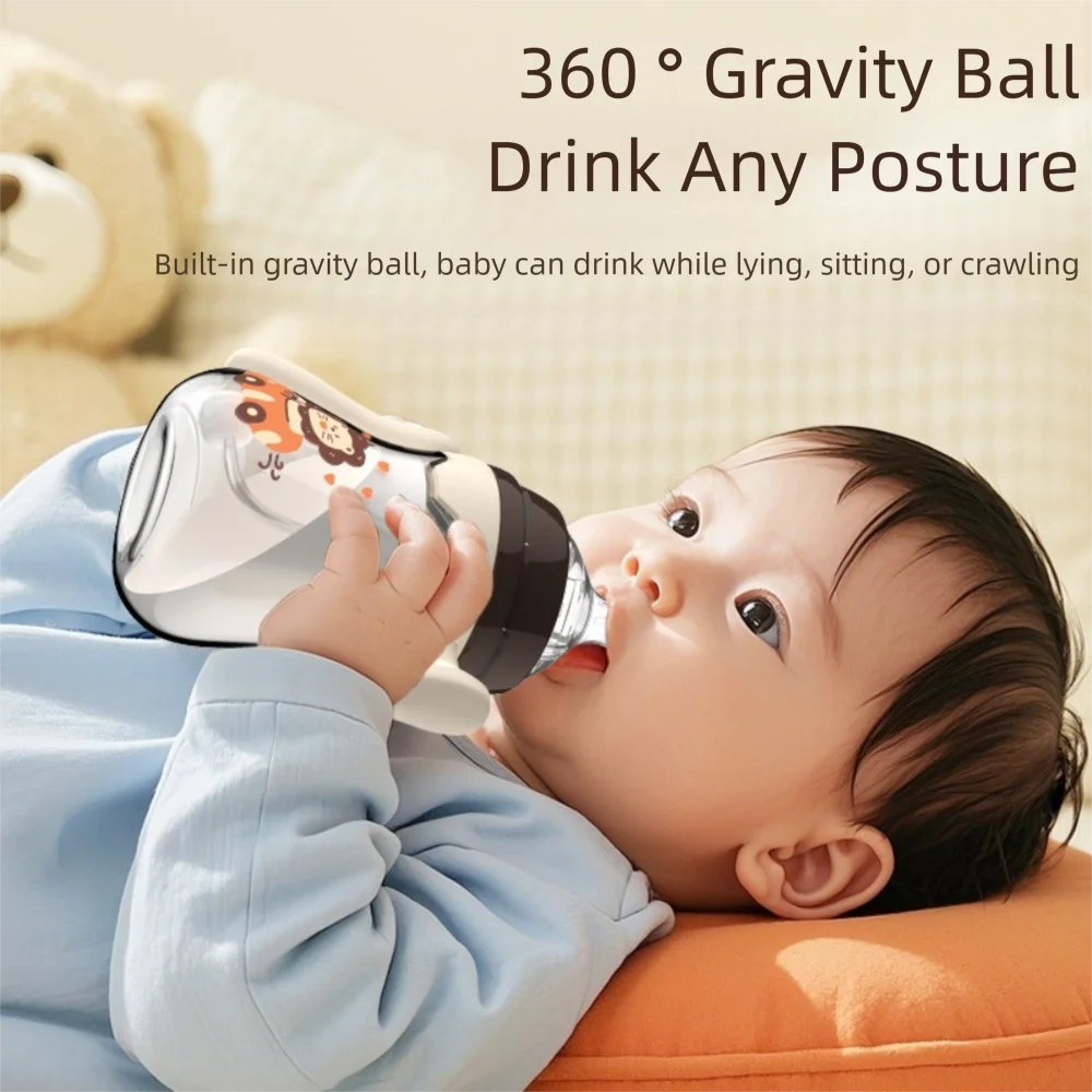 New 180ML/240ML Baby Bottle with Handle Anti Bloating Water Cup Portable Anti Falling Silicone Straw Bottle Baby Feeding Supply