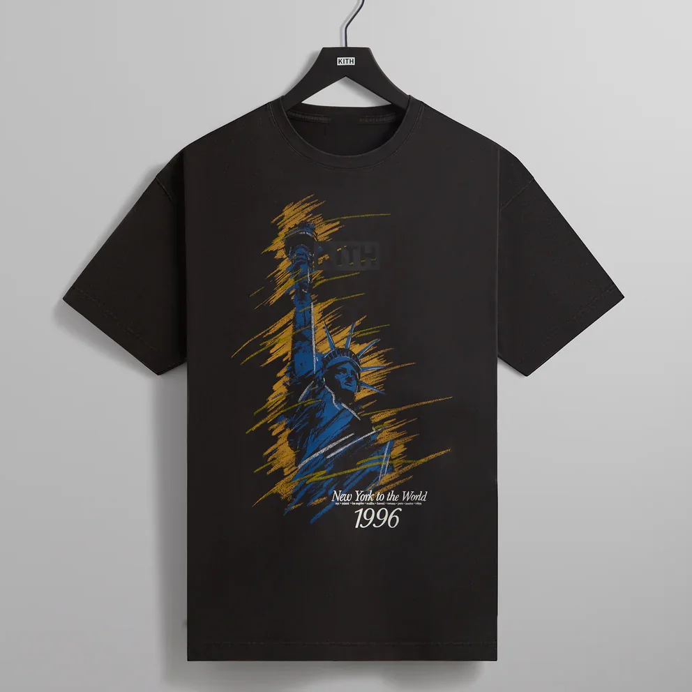 Kith Seoul Sonic Eagle Stakes 96NY Shatter Geometric Large Collection Men's T-shirt Standard Fit Cotton Short Sleeve round Neck