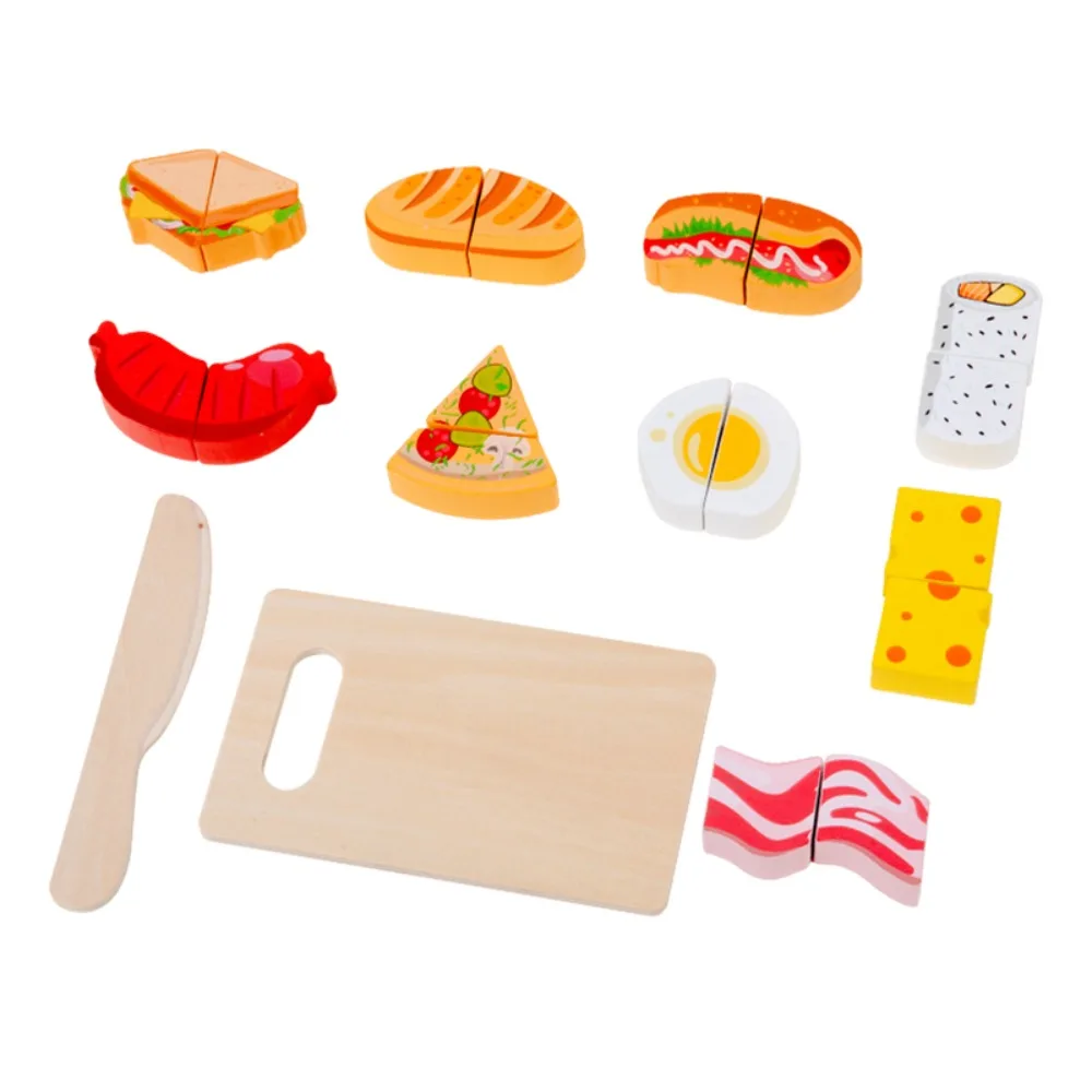 1 set Wooden Kitchen Cutting Fruits Toys Play Food Pretend Vegetables Simulation Kitchen Pretend Toy Interactive Montessori