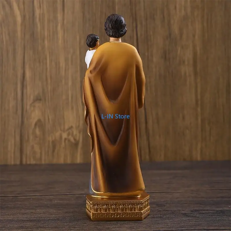SaintJoseph Holding Baby Jesus Statues Religious Figurines Resin Model Sculpture Desktop Decoration
