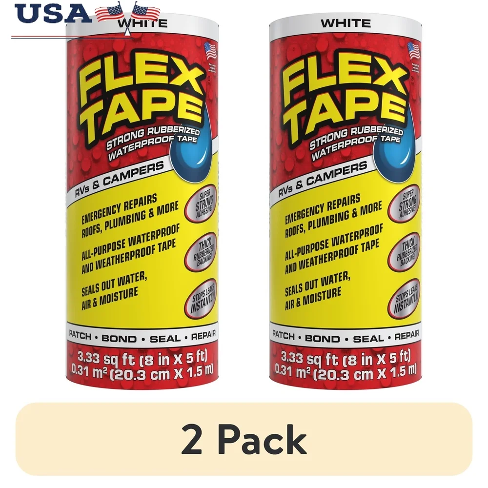 

2 Pack Waterproof Rubberized Tape RVs Boats Home Repairs Leak Protection All Weather Durable Flexible Adhesive Easy Application