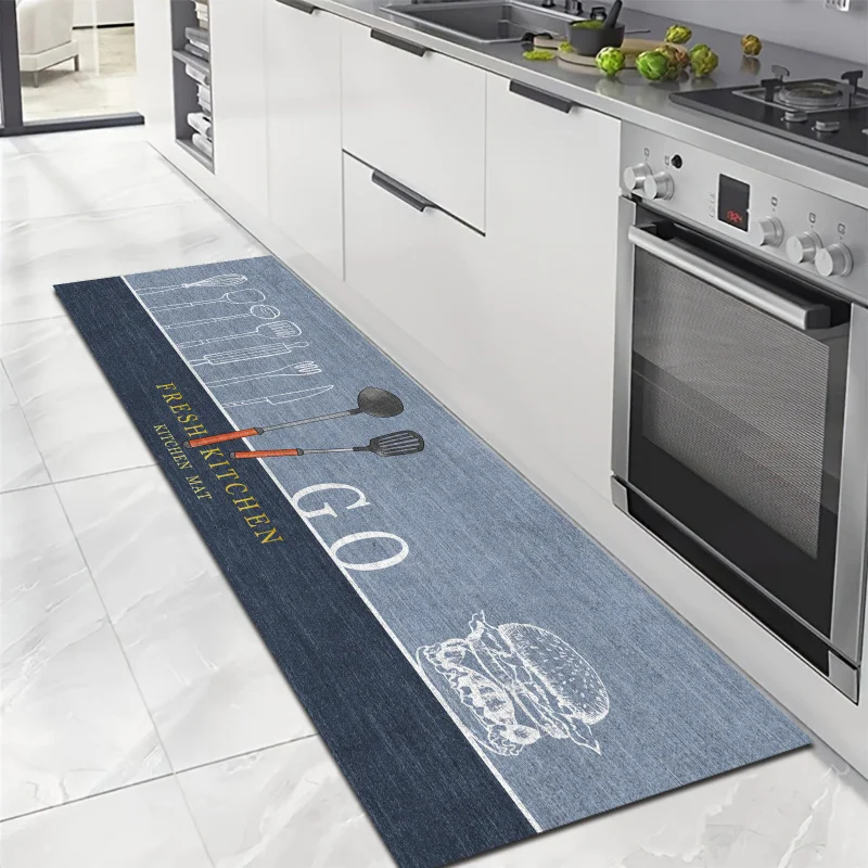 VIKAMA Vintage Wood Grain Kitchen Runner Rug, Non-Slip Long Floor Mat, Farmhouse Kitchen Decor Carpet with Fork Spoon Print