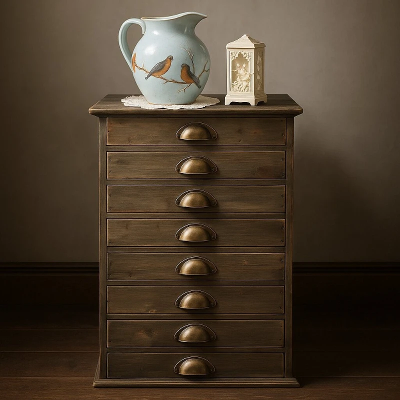 

Винтажный шкаф для хранения из цельного дерева, сундук-органайзер с несколькими ящиками, настольная система хранения документов, офисный органайзер в античном стиле