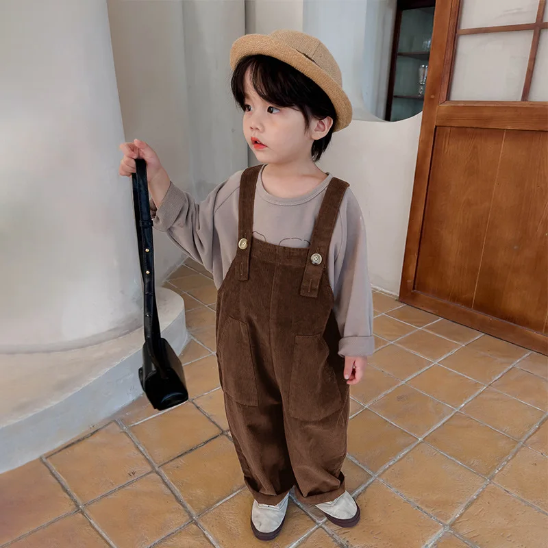 Children Clothing Kids Solid Color Simple Corduroy Pants 2024 Spring and Autumn New Boy Korean Style Fashion Casual Overalls