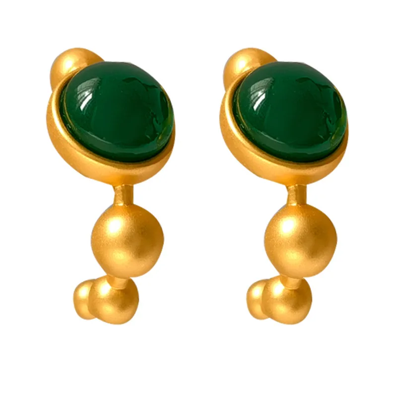 Fashion Jewelry Elegant Temperament Gold Color Green Stone Hoop Earrings For Women Female Gifts Ear Accessories Hot Sale