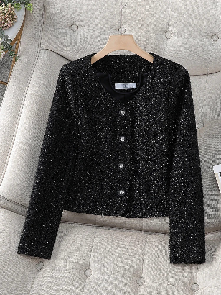 Black Yellow Ladies Short Casual Blazer Women Female Long Sleeve O-Neck Jacket Coat For Autumn Winter