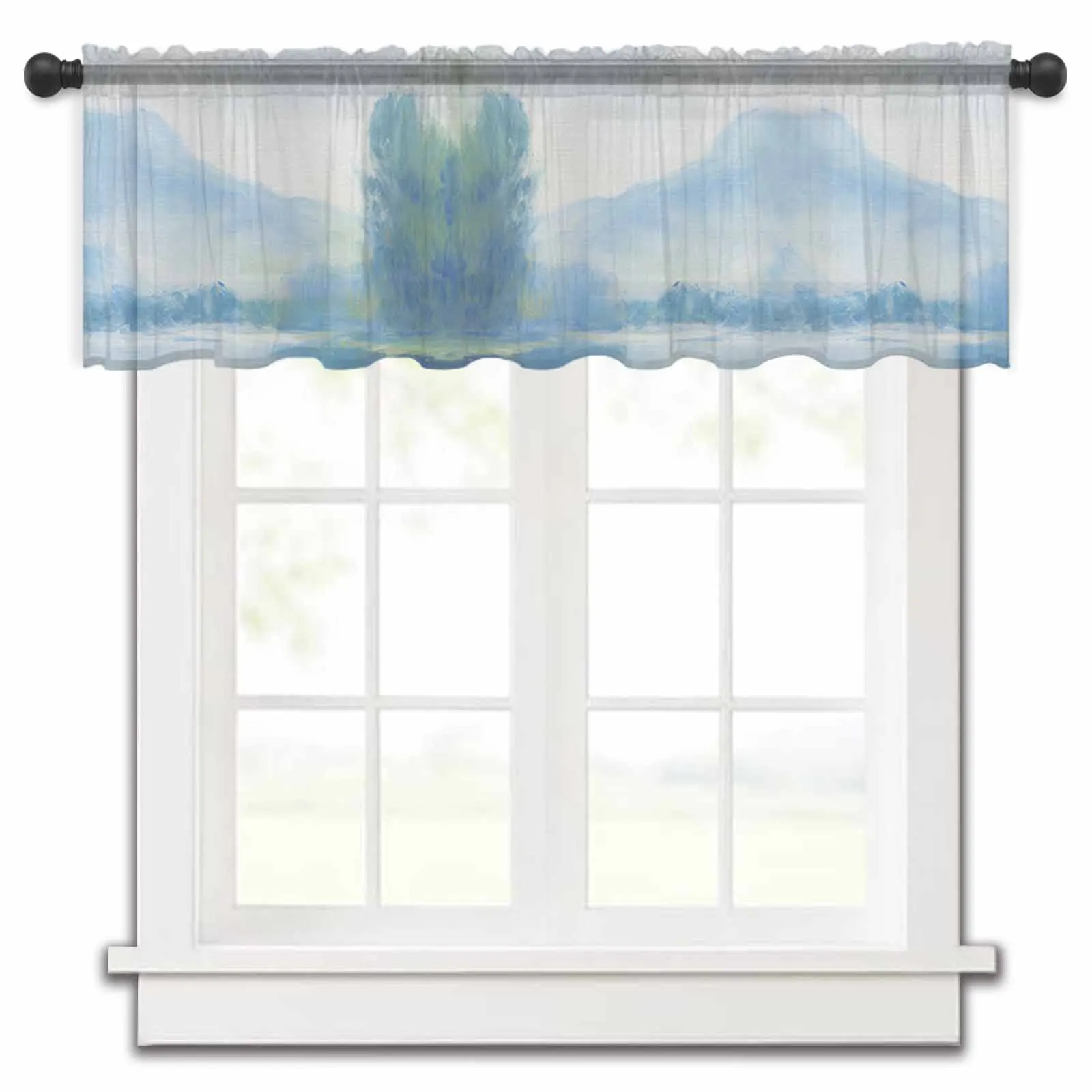 Watercolor Landscape Abstract Reflection Of The Sky Kitchen Sheer Curtains Tulle Small Curtain Living Room Voile Drapes Decor