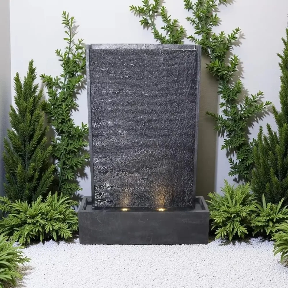 Outdoor Artificial Resin Waterfall Statue LED Garden Fountain for Backyard for Garden Centers Supermarkets Hotels