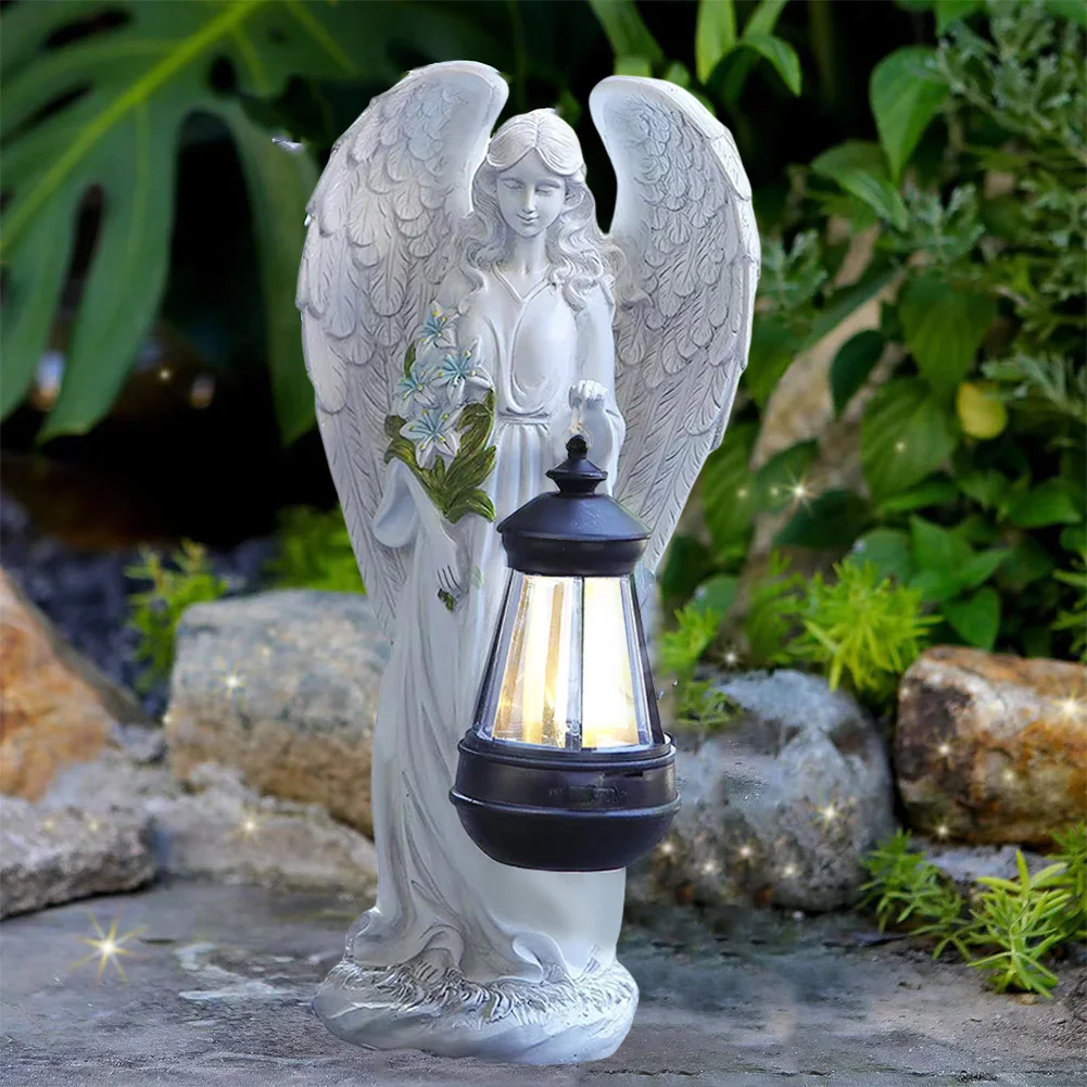 

Solar Garden Outdoor Statues Angel Lamp Waterproof Angel Ornament Light Fairy Figurine Decor Lamp for Outside Yard Art Patio