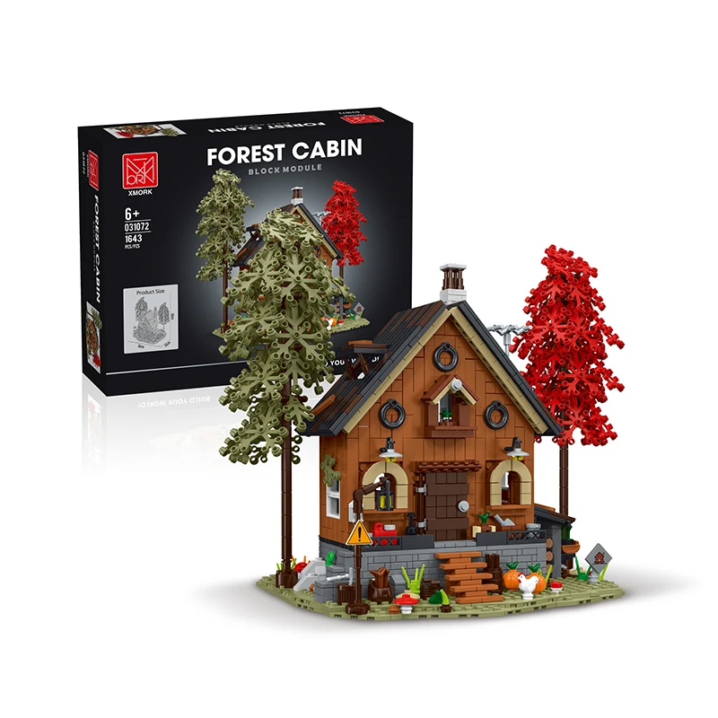 Forest Cabin Cozy Cottage Wood House Natural Scenery View Model Building Blocks MOC Bricks idee Creative Toy Set Gift Children