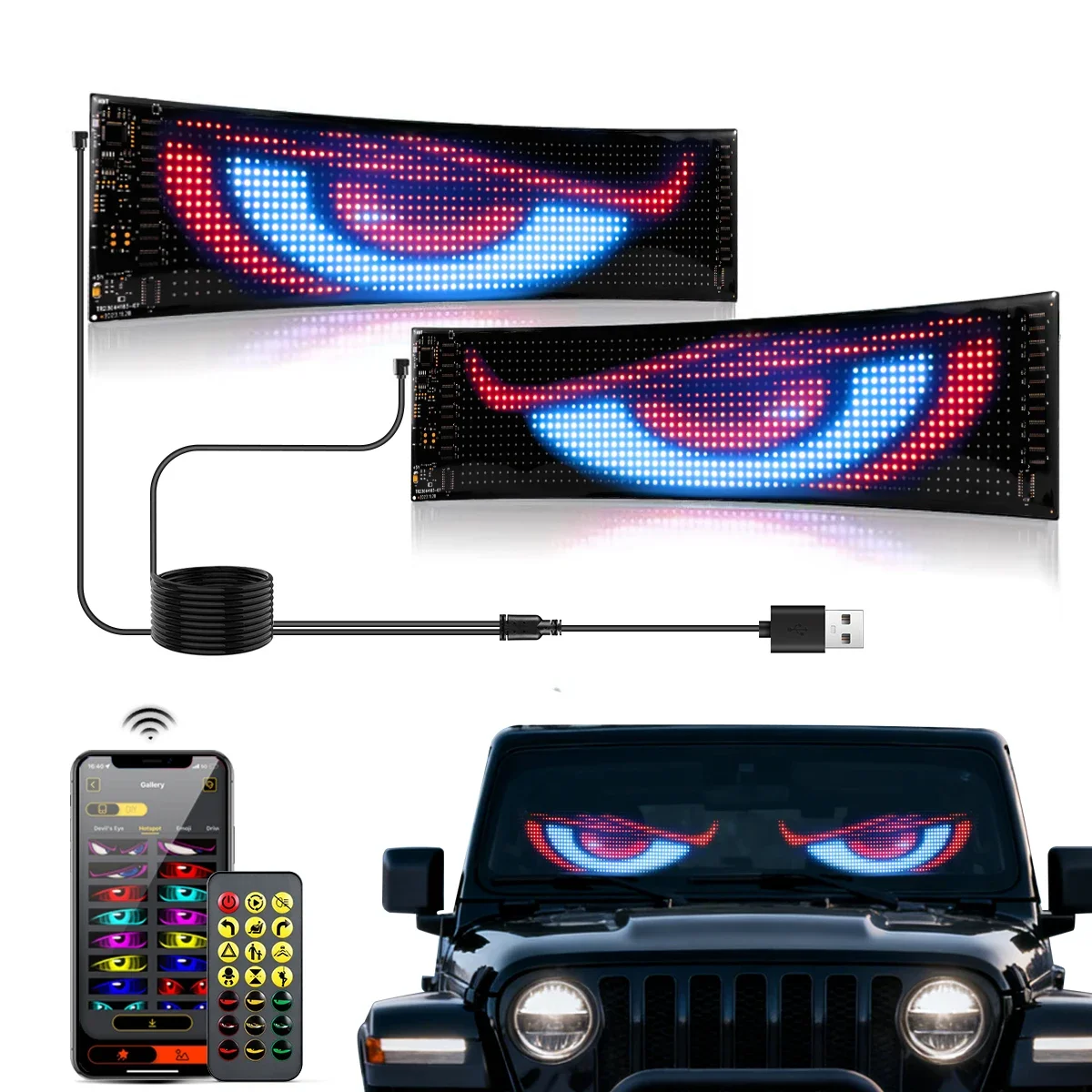 

2PCS Kit Cool Car Devil Eyes LED Pixel Soft Display Screen High Quality Waterproof With Smart BT APP Control DIY Pattern Image