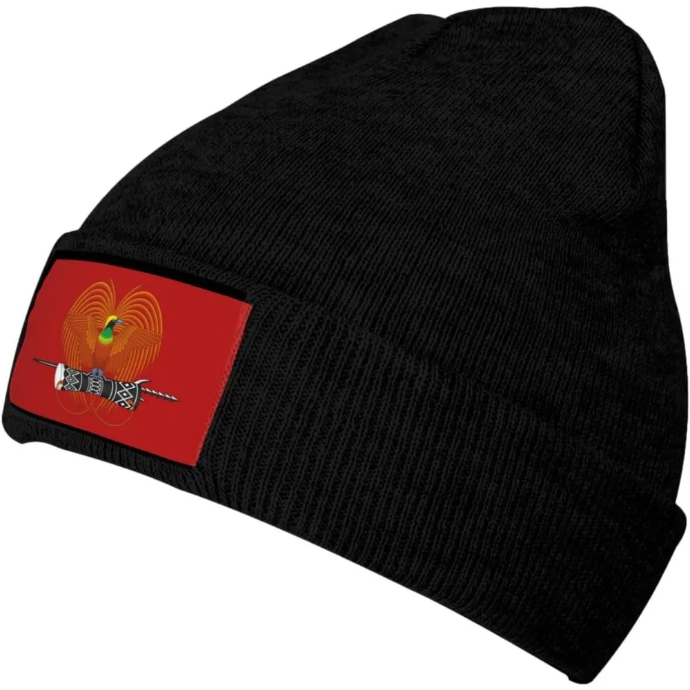 National Emblem of Papua New Guinea Knitted Hat Knitted Wool Cap - Velvet Patch Section,Soft and Skin-Friendly