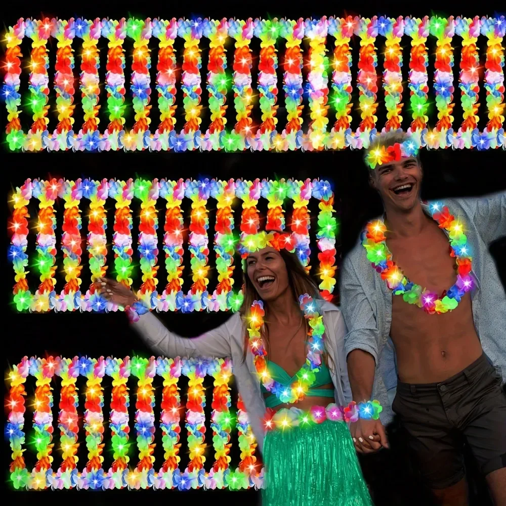 

Of Luminous Hawaiian Flower Garland LED Luminous Flower Garland Necklace, Beach Tropical Singles Party Supplies, Ruo Flower Garl