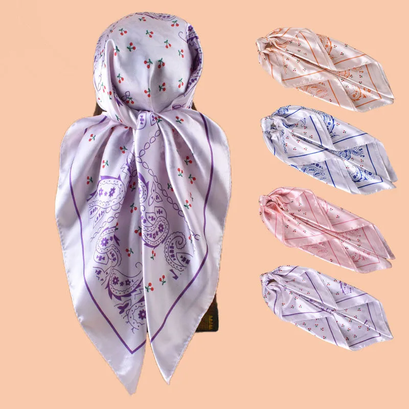 Quadratischer Seidenschal für Damen, modisch, mit Kirschmuster, Schals, Bandanas, luxuriöser Hijab, Halstuch, Haarband, eleganter Schal