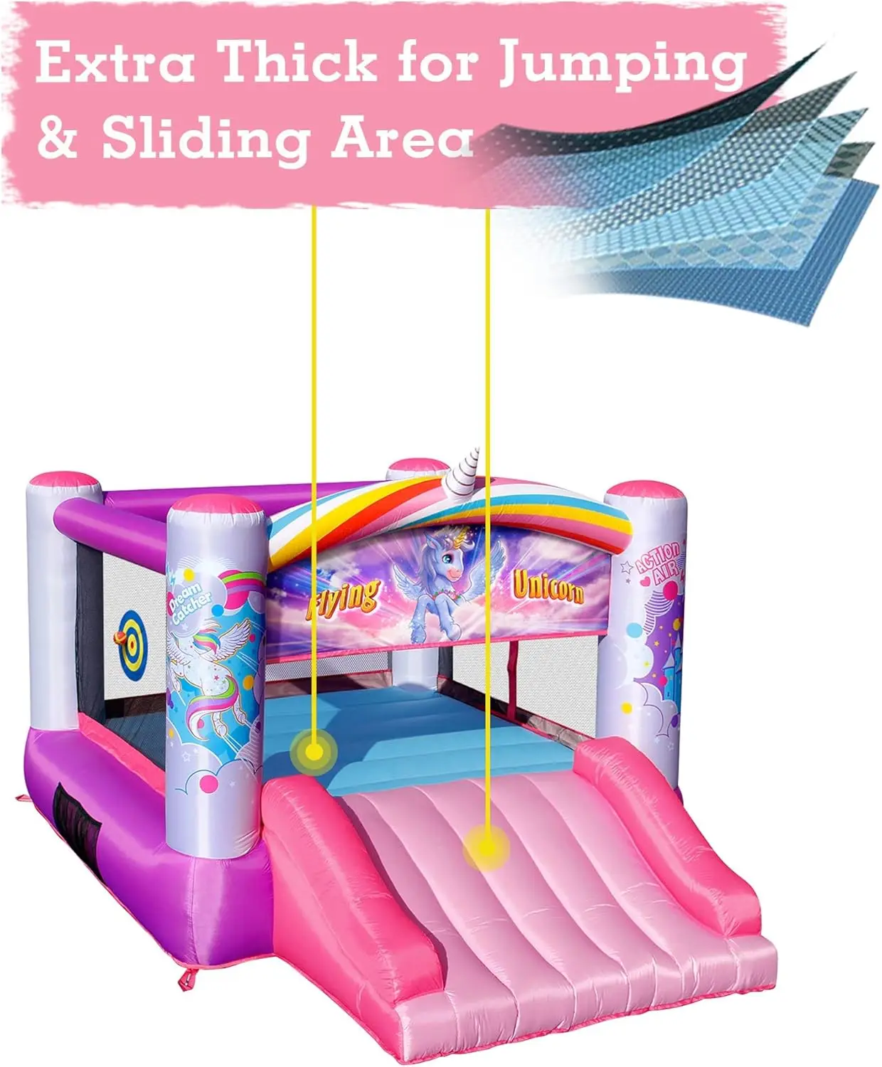 Casa de rebote, Casa de rebote inflable de princesa con soplador, Casa hinchable rosa para niñas, Castillo hinchable con tema de unicornio volador, Dur