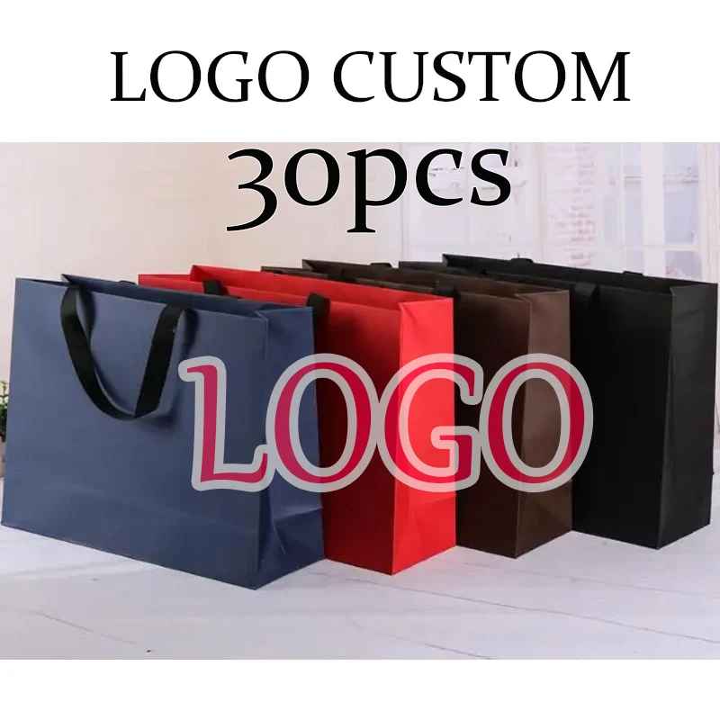 

30 шт. бумажных пакетов с ручками, большие пакеты для покупок, с возможностью нанесения логотипа, для подарков, продуктов, товаров, сувениров, еды на вынос