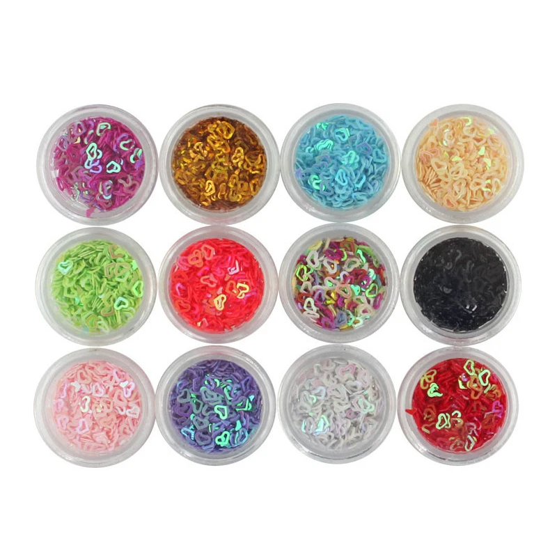 12Pcs/Set Nail Sequins Colorful 3D Thin Confetti Hollow Heart Alphabet Sparkly Glitter Acrylic UV Gel Polish DIY Nail Art Decor