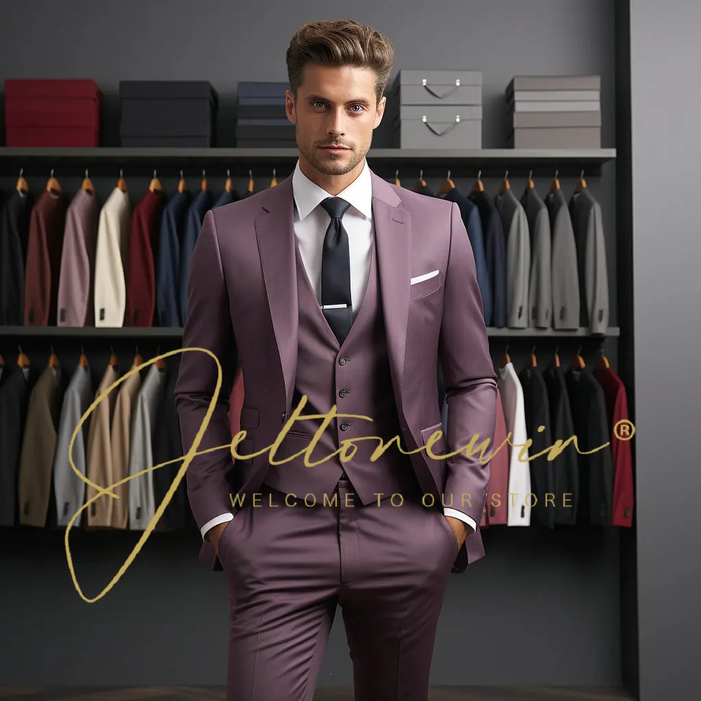 

Formal Men Suits for Wedding Party Business Black Shawl Lapel One Button Slim Fit 3PCS (Blazer+Vest+Pants)Fashion Costume Homme