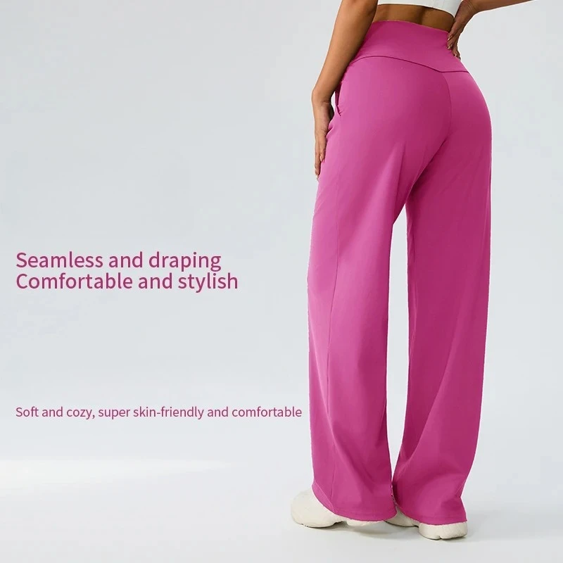 Yoga-Hose mit weitem Bein für Damen, hoch taillierte, lockere Hose mit geradem Bein, lässige Sport-Yoga-Hose, Damen-Oberbekleidung